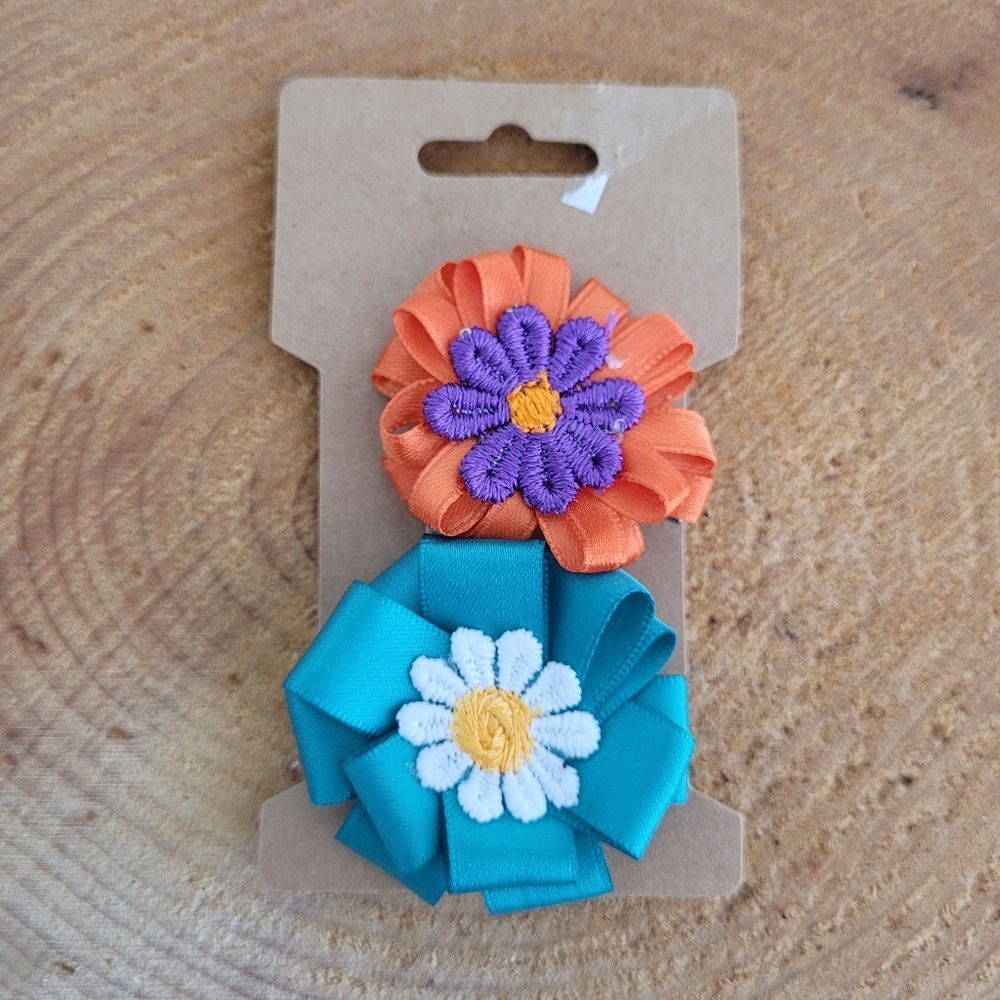 2 pack Handmade Colorful Floral Hair Clips for Kids
